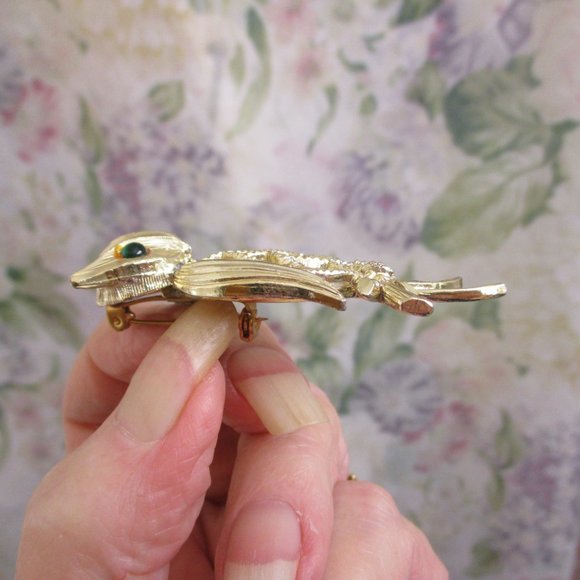 VINTAGE Silver Green MOP Owl Brooch ~ Mother of Pearl Glass Cabachon Silver Owl - Picture 11 of 12